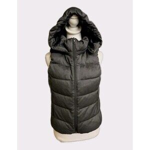 Uniqlo Puffer Vest Size Medium Black Hooded Down Fill Full Zip Detachable Hood